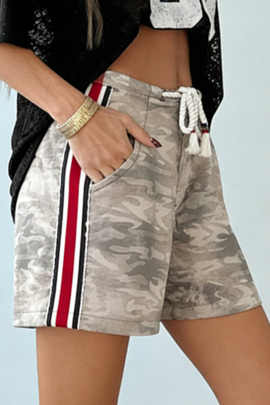 Varsity Striped Accent Camo Shorts