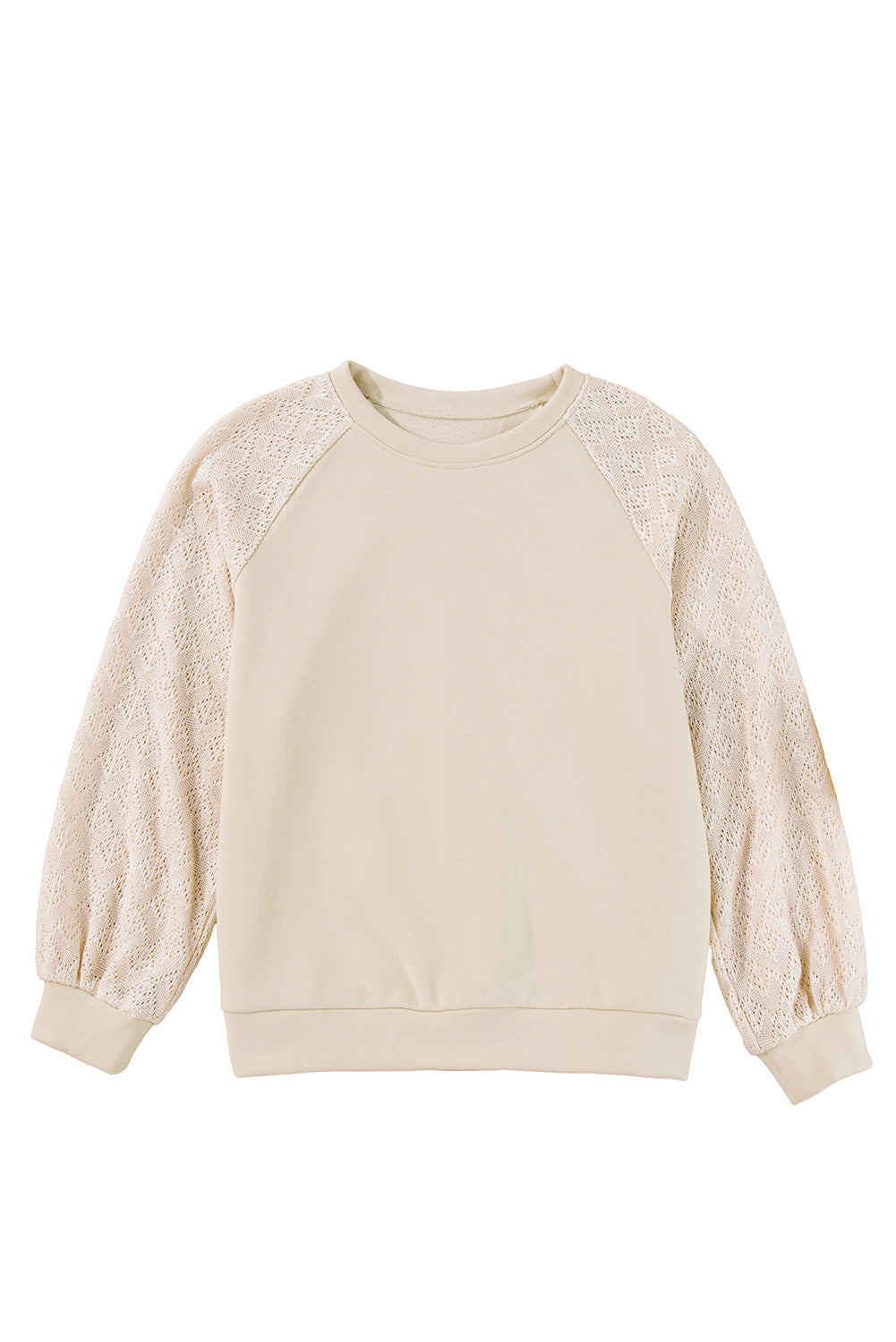 Parchment Eyelet Knit Patchwork Raglan Sleeve Sweatshirt