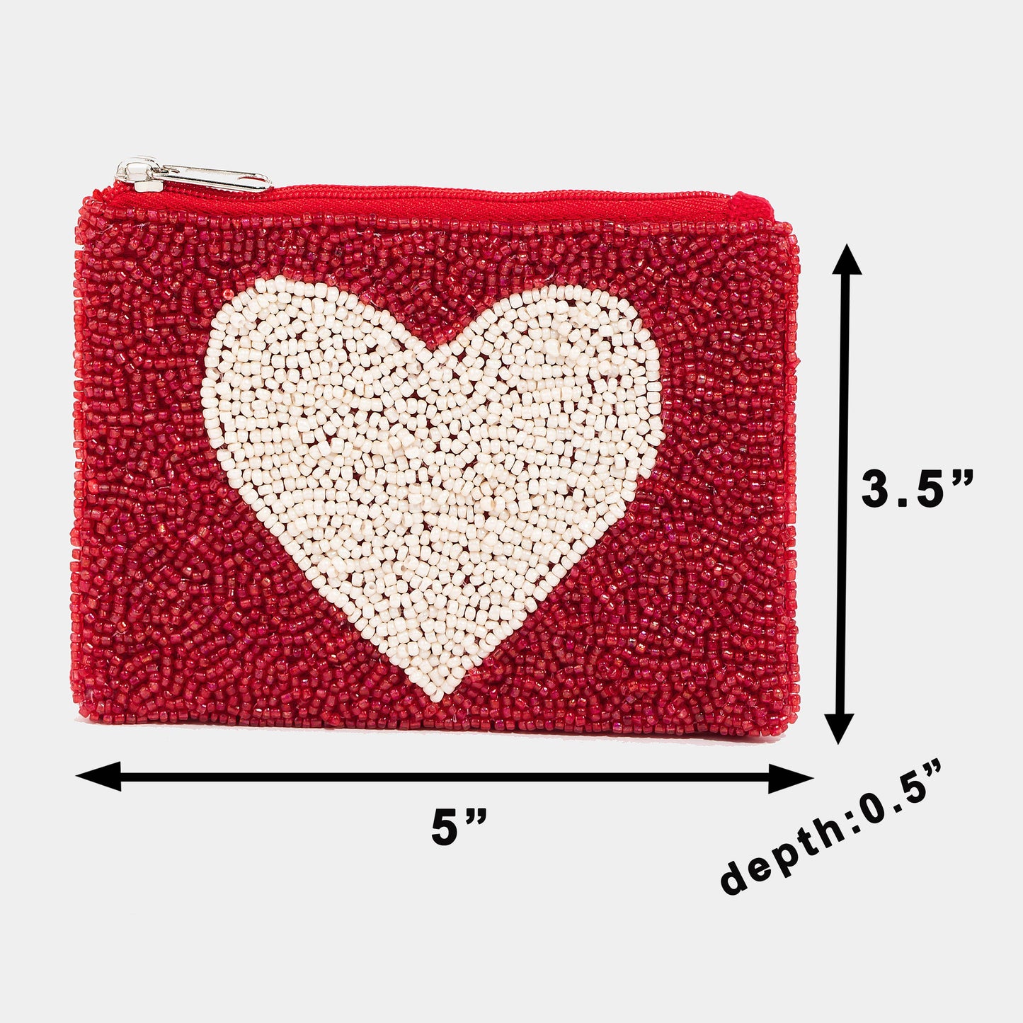 White Heart Seed Beaded Coin Purse