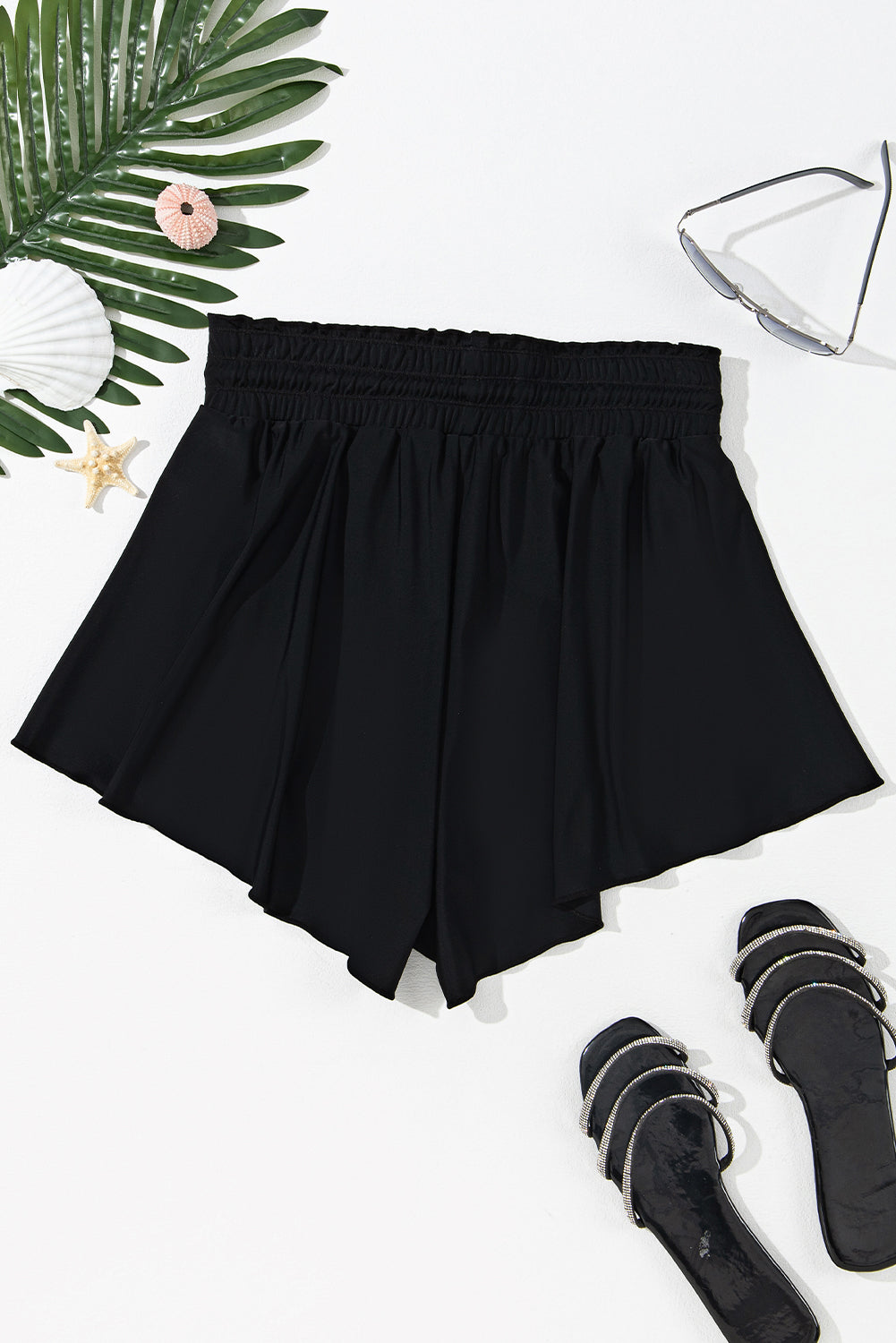 Dark Grey Frill High Waist Petal Wrap Swim Shorts