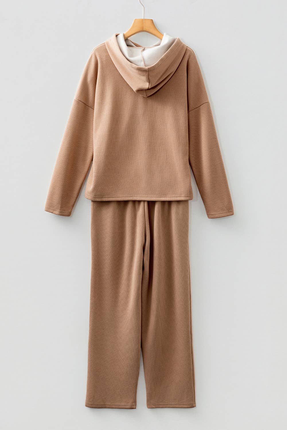 Drawstring Pullover Hoodie and High Waist Pants Corduroy Set