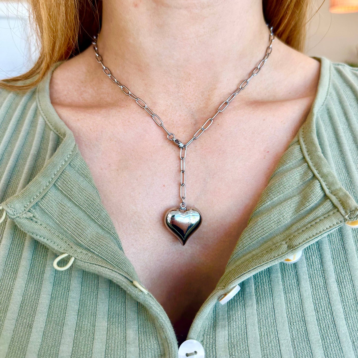 Bubble Heart Chain Necklace- Silver