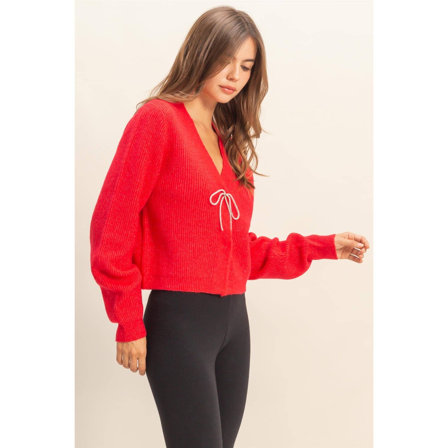 Sparkly Bow Embellished Cozy Cardigan