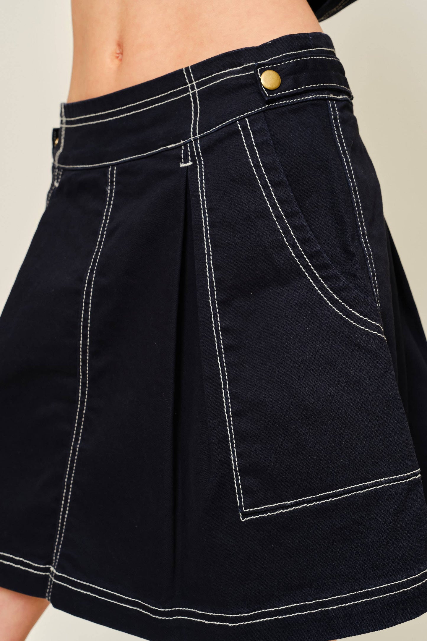 SUPER STRETCH STITCHES DETAIL A LINE COTTON SKIRT