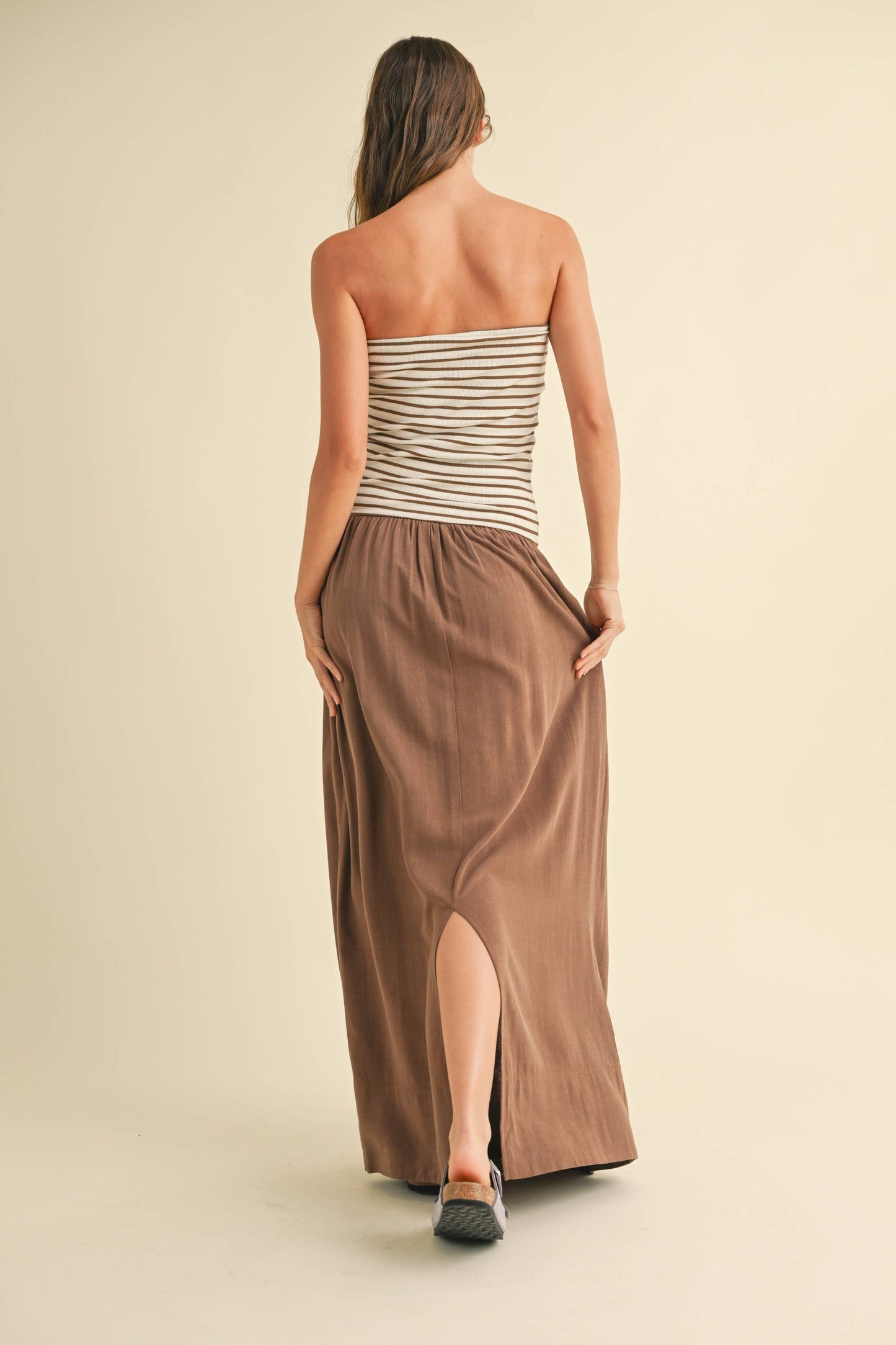 STRIPE RIBBED TOP WITH LINEN DRESS