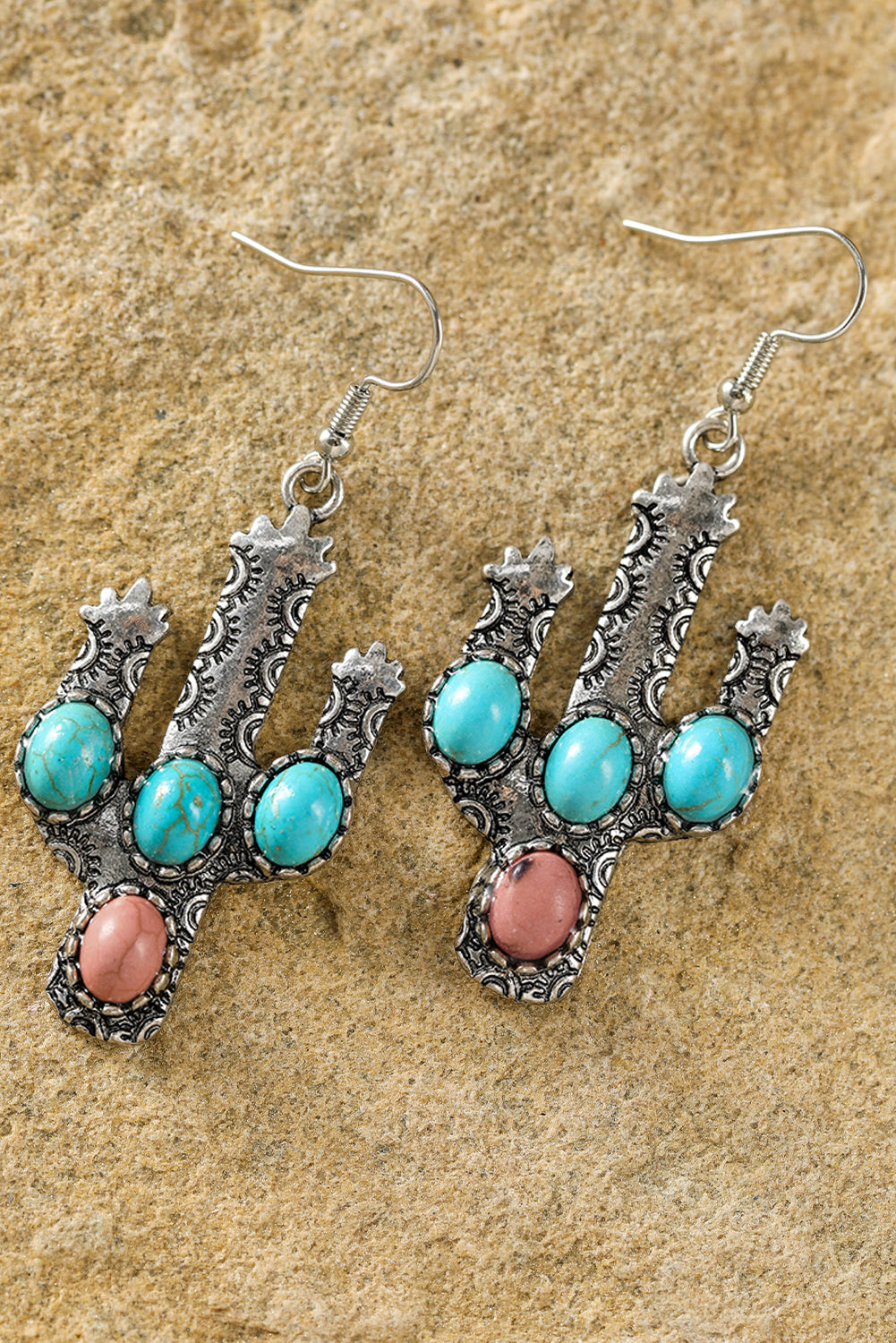 Light Blue Turquoise Decor Cactus Drop Earrings