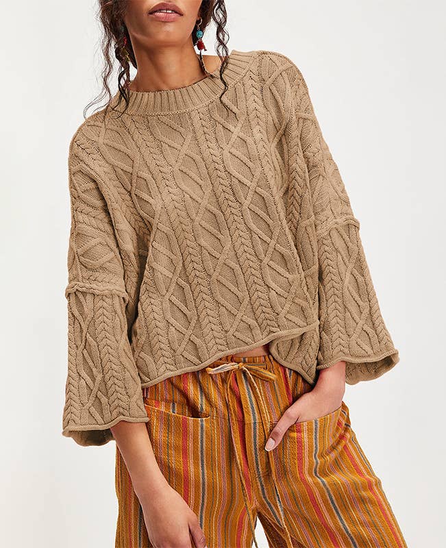 Cropped Cable Knit Sweater