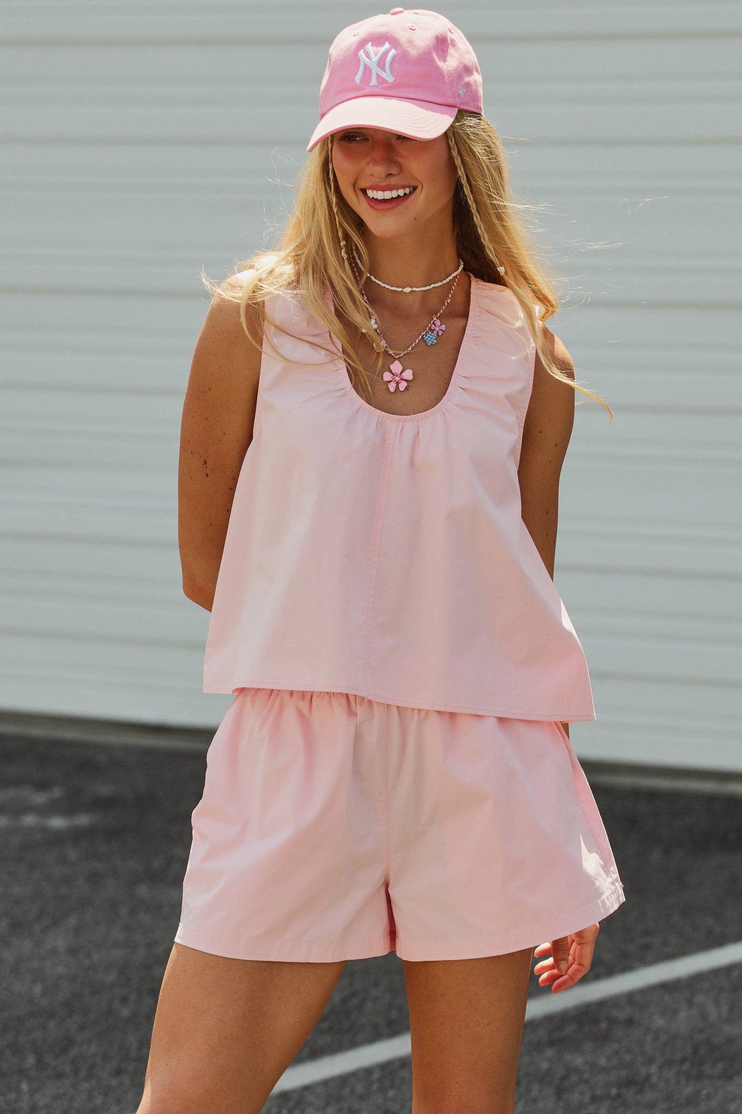 Ruched Neck Cotton Sleeveless Matching Set