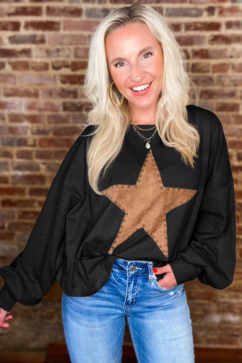 Gossamer Pink Studded Star Graphic Oversized Top