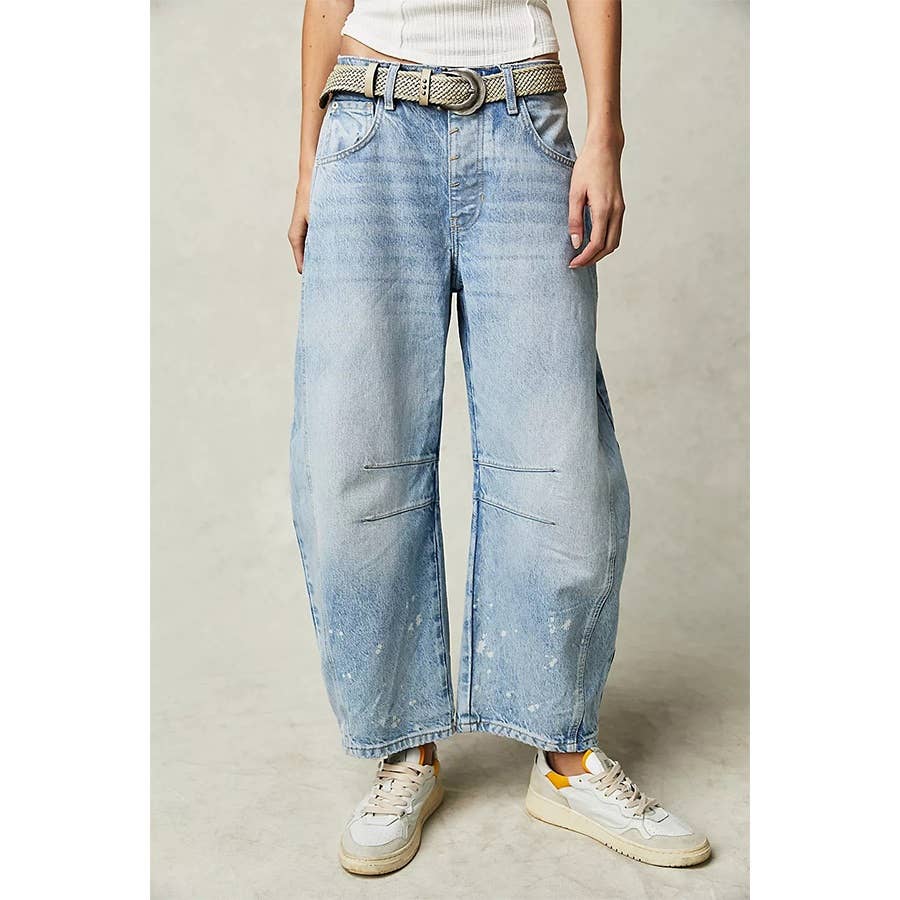 Casual Wide Leg Loose Mid Low Waist Washed Denim