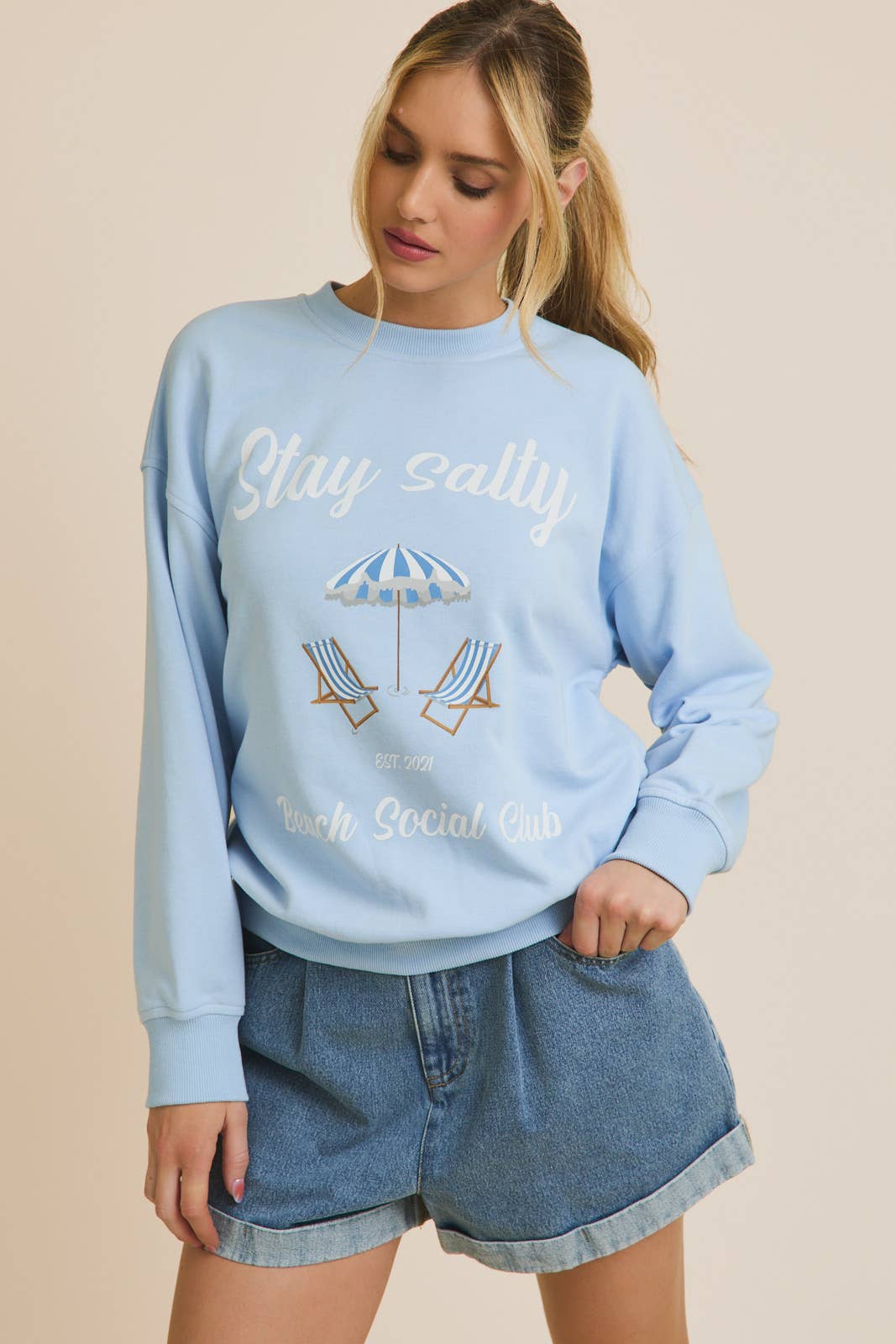 ROUND NECK LONG SLEEVE " STAY SALTY " SWEATSHIRT