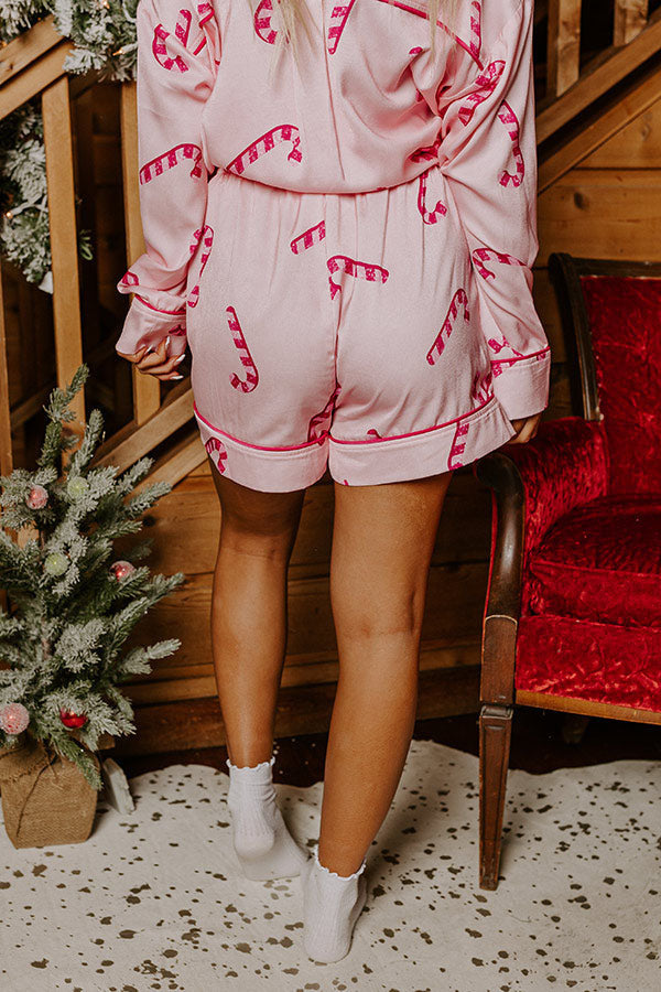 Pink Candy Cane Print Christmas Pajama Set