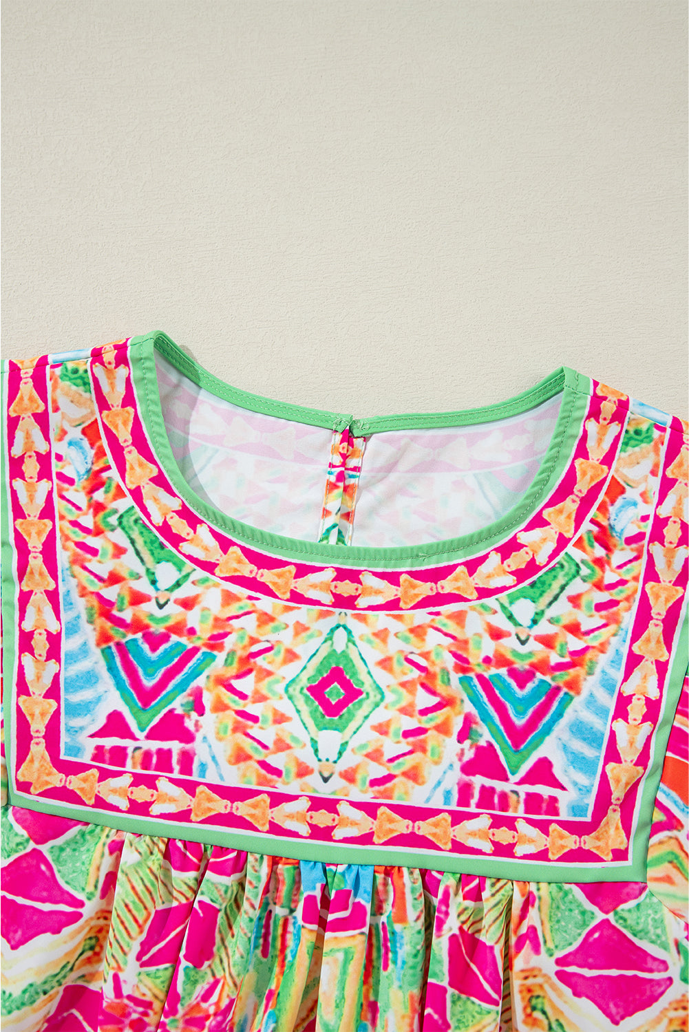 Orange Geometric Print Long Sleeve Keyhole Back Blouse