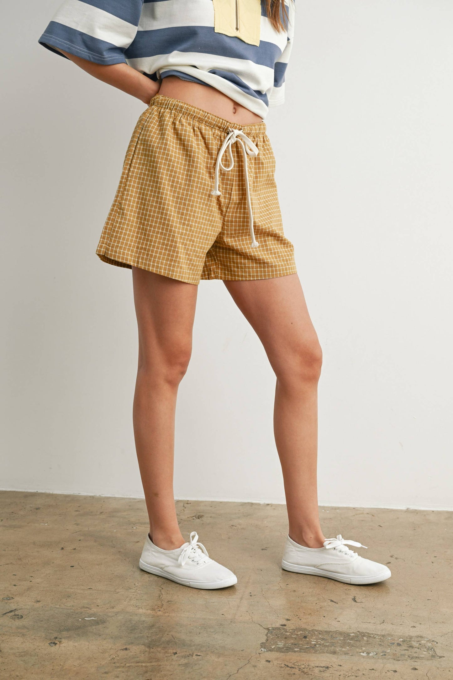 ELASTIC DRAWSTRING CHECK BOXER SHORTS - BMP7450