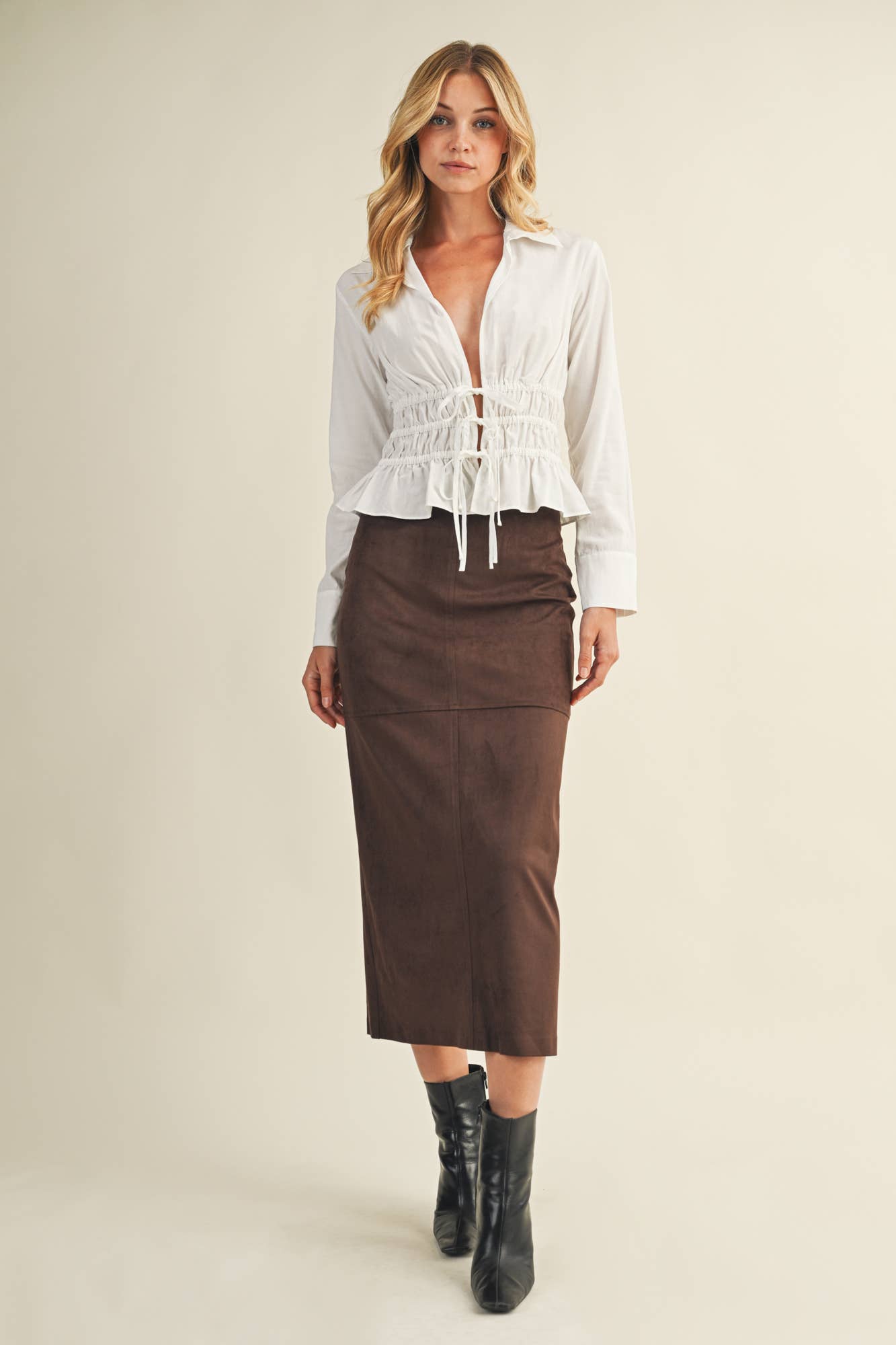 ELASTIC WAIST TIE CLOSURE SHIRT TOP