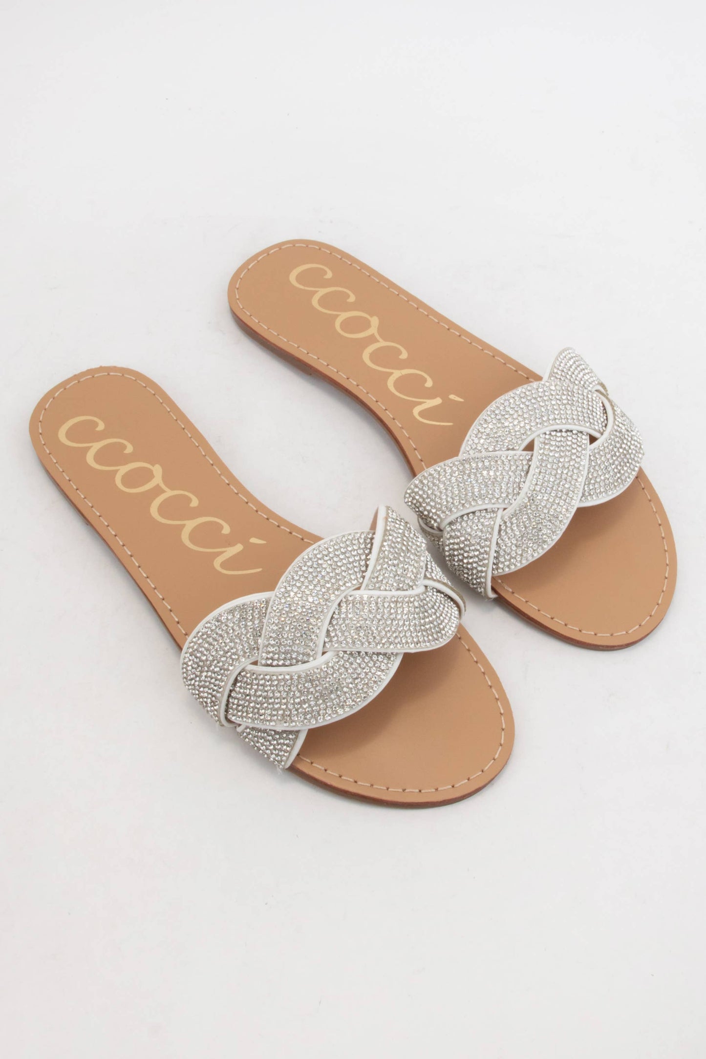 TALIA BEDAZZLED TWISTED BOLD BAND UPPER SLIDE SANDAL