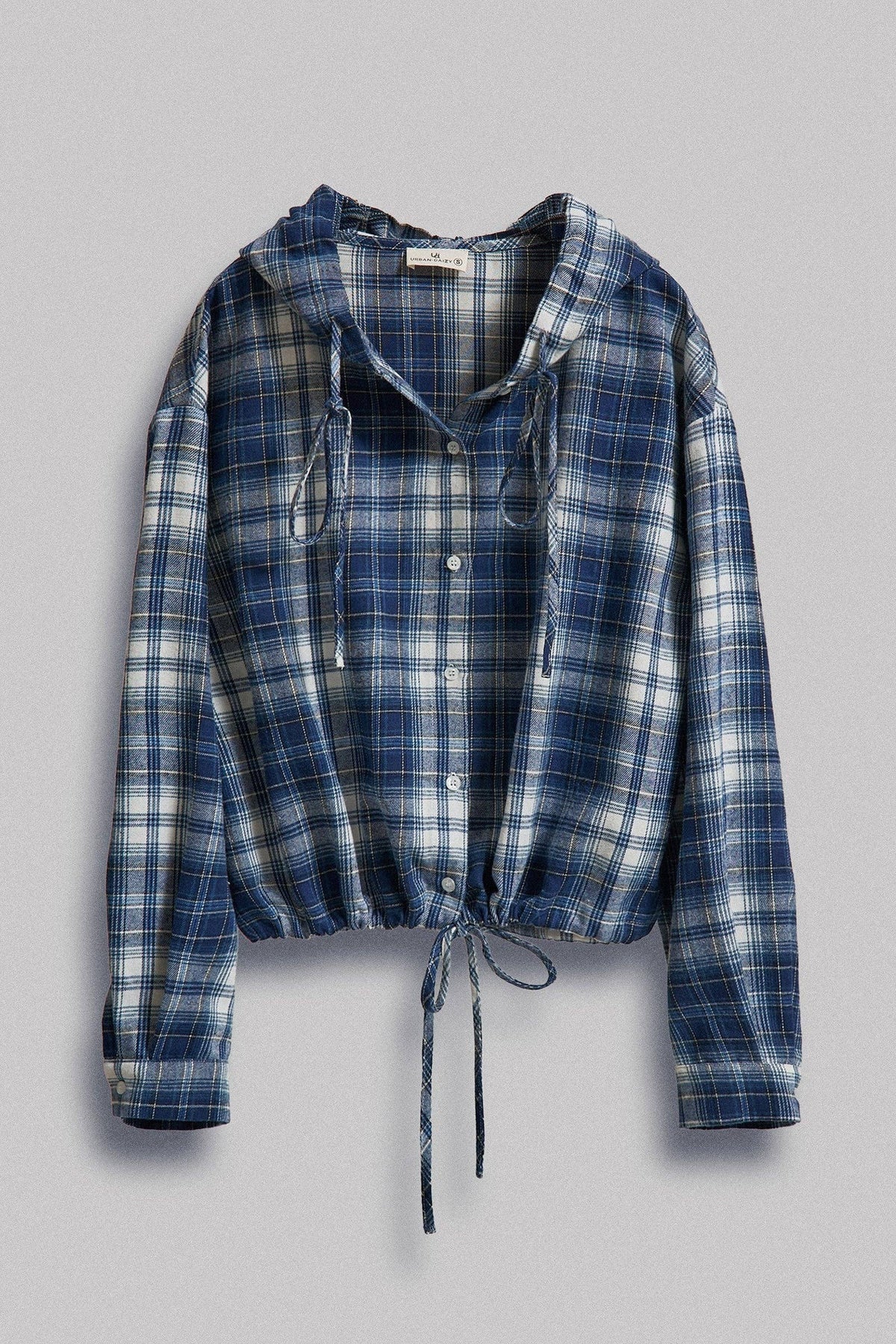 Plaid Flannel Hooded Shacket with Drawstring Hem
