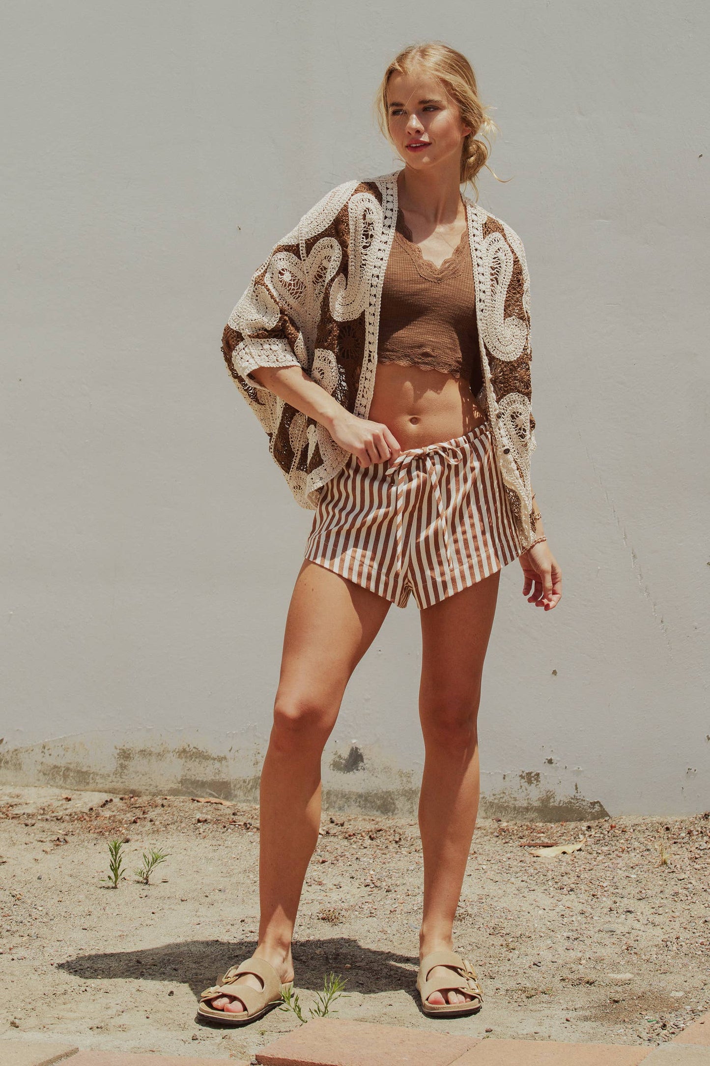 Retro Striped Side-Button Lounge Shorts