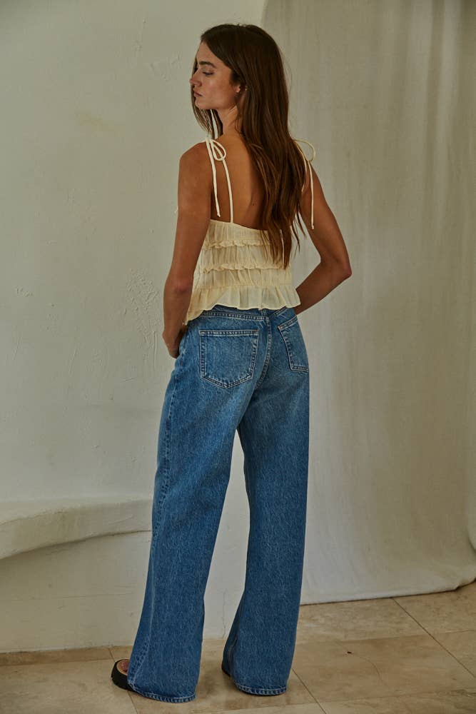 Woven Cotton V-Neck Chic Ruffle Top