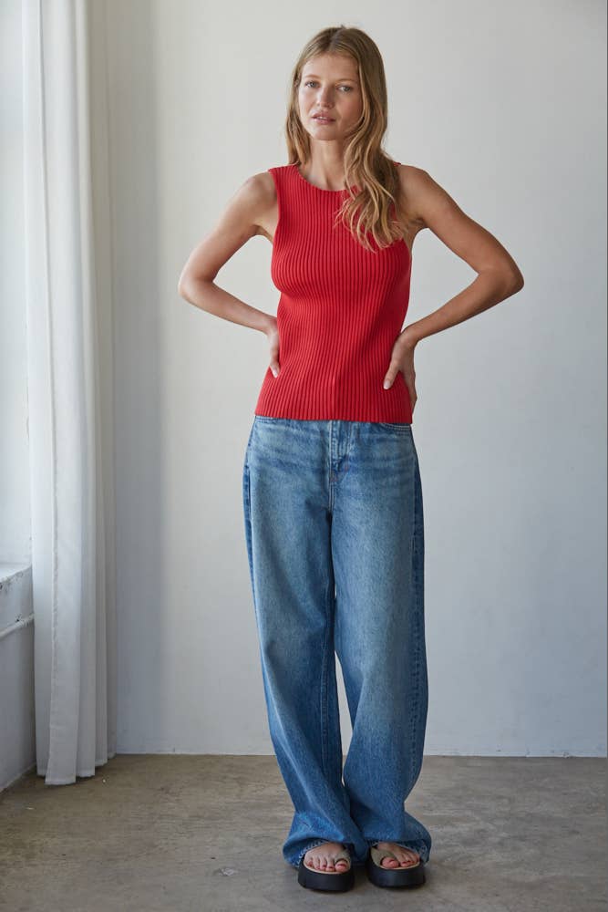 Knit Sweater Cotton Acrylic Ribbed Sleeveless Top
