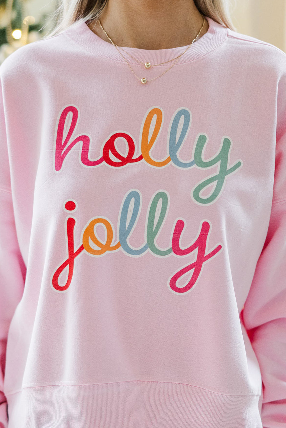 Pink holly jolly Printed Round Neck Sweatshirt