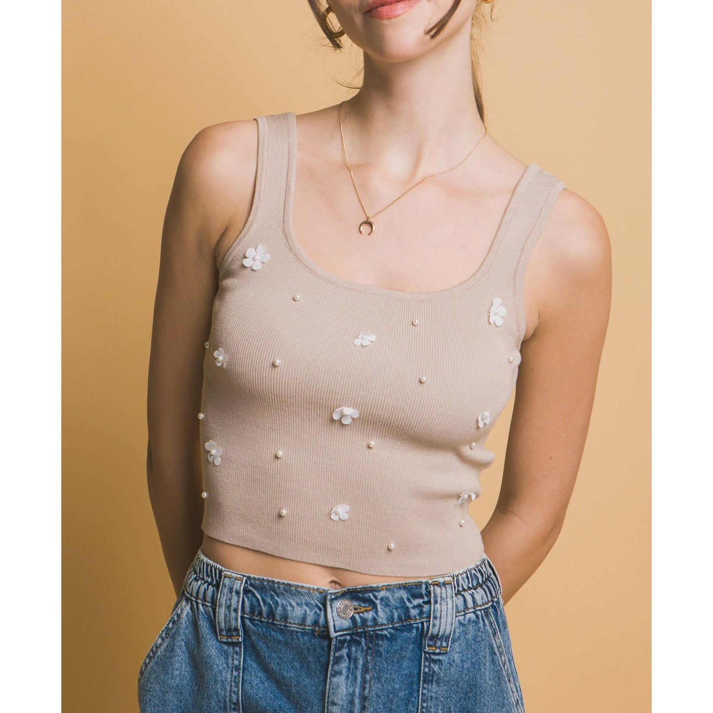 Rhinestone Embellished Knit Top