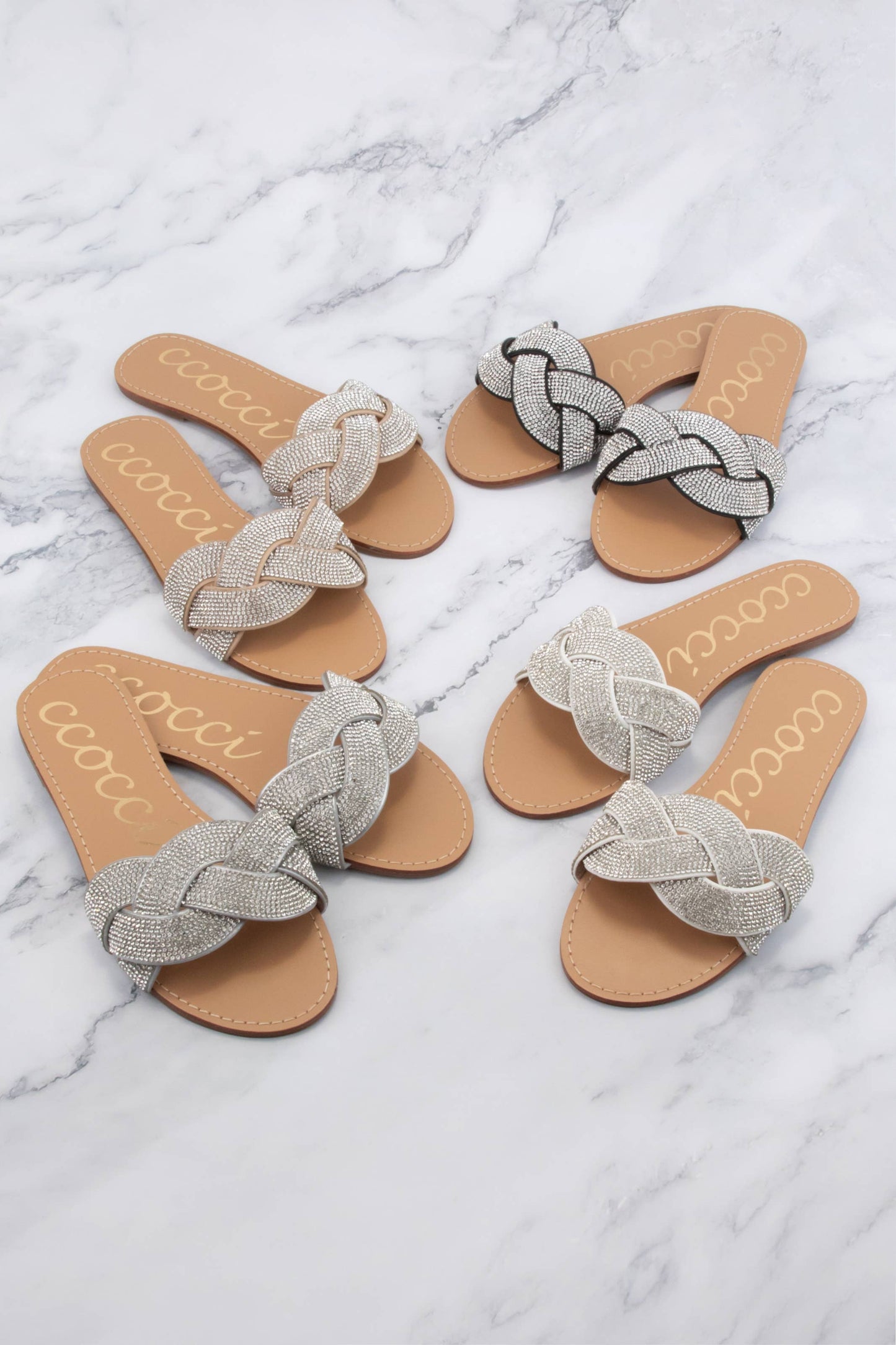 TALIA BEDAZZLED TWISTED BOLD BAND UPPER SLIDE SANDAL
