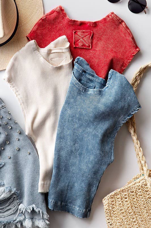 Ribbed Knit Crop Short Sleeve Fitted Casual Spring Top