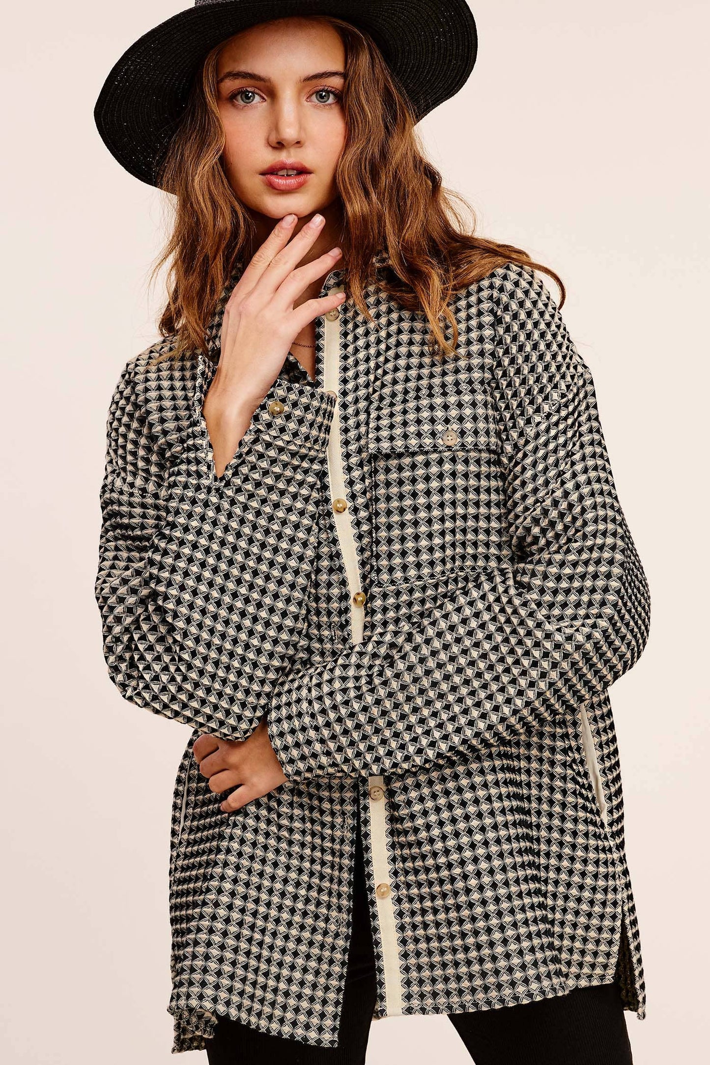 Unique Waffle Textured Oversized Button Down Shacket