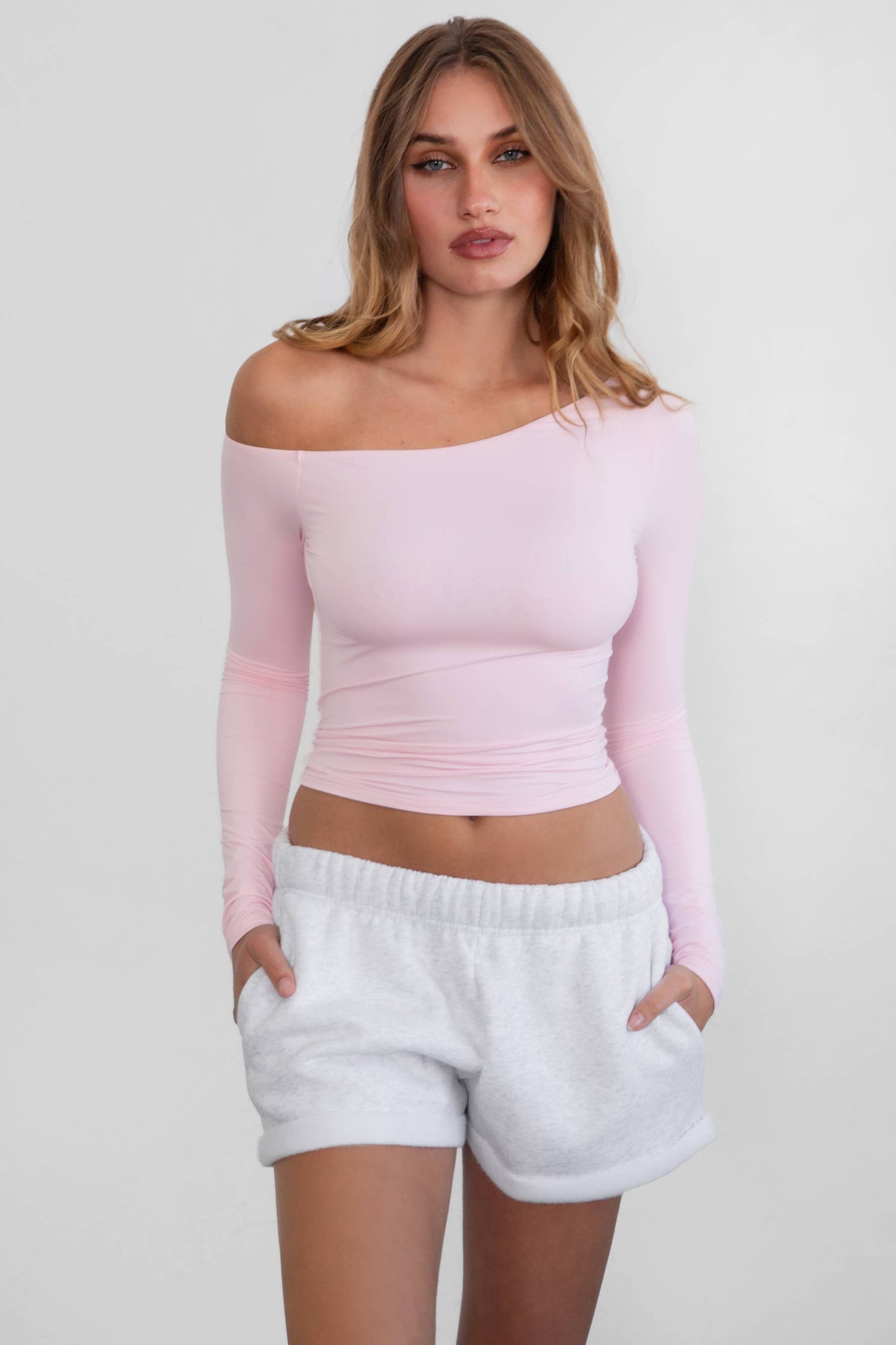 AUDREE One-Shoulder Assymetrical Neckline Long-Sleeve Top