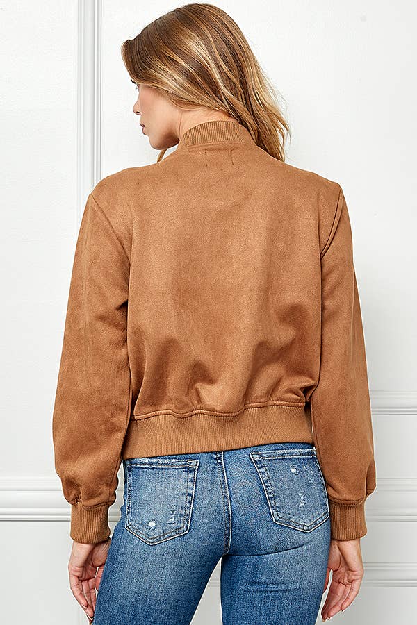 Women's Faux Suede Bomber Jacket