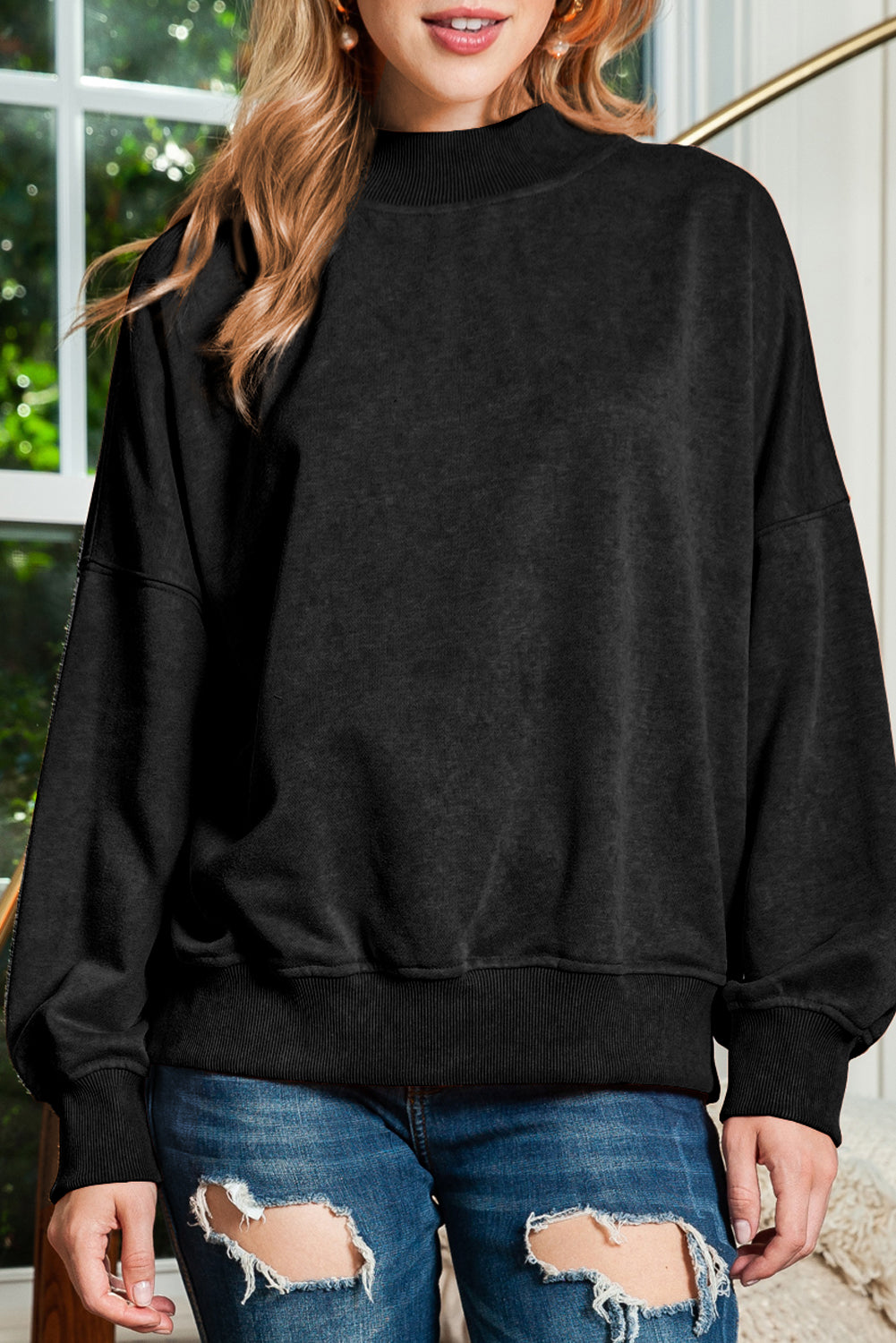 Brown Plain Drop Shoulder Crew Neck Pullover Sweatshirt