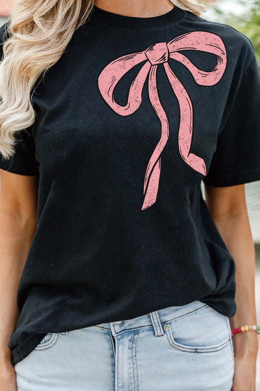 Black Bowknot Graphic Crew Neck Tee