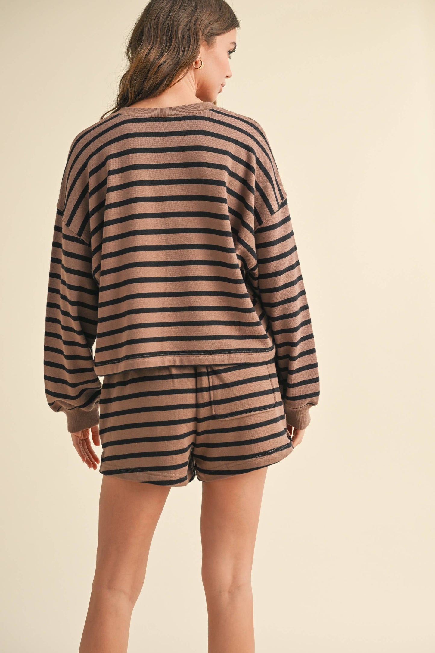 STRIPED TERRY FABRIC HALF BUTTON TOP