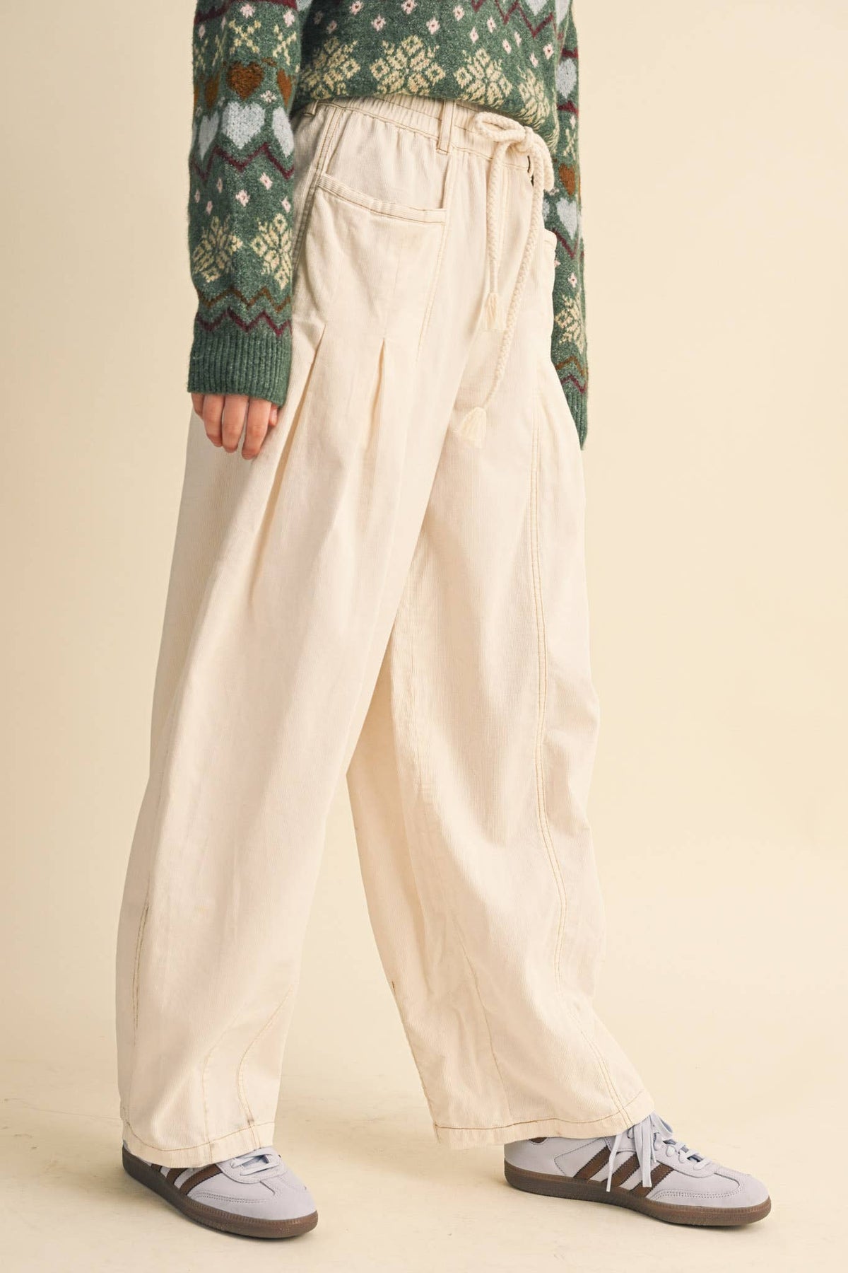 WASHED CORDUROY PLEATED BARREL PANTS MP4155