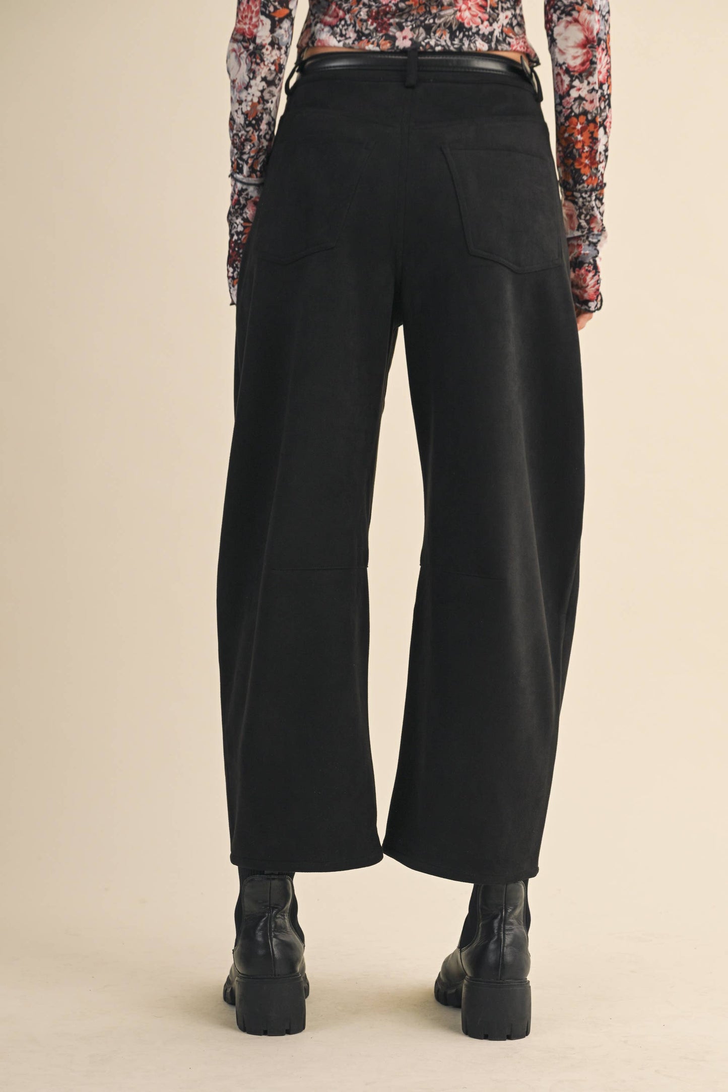 SUEDE BARREL PANTS