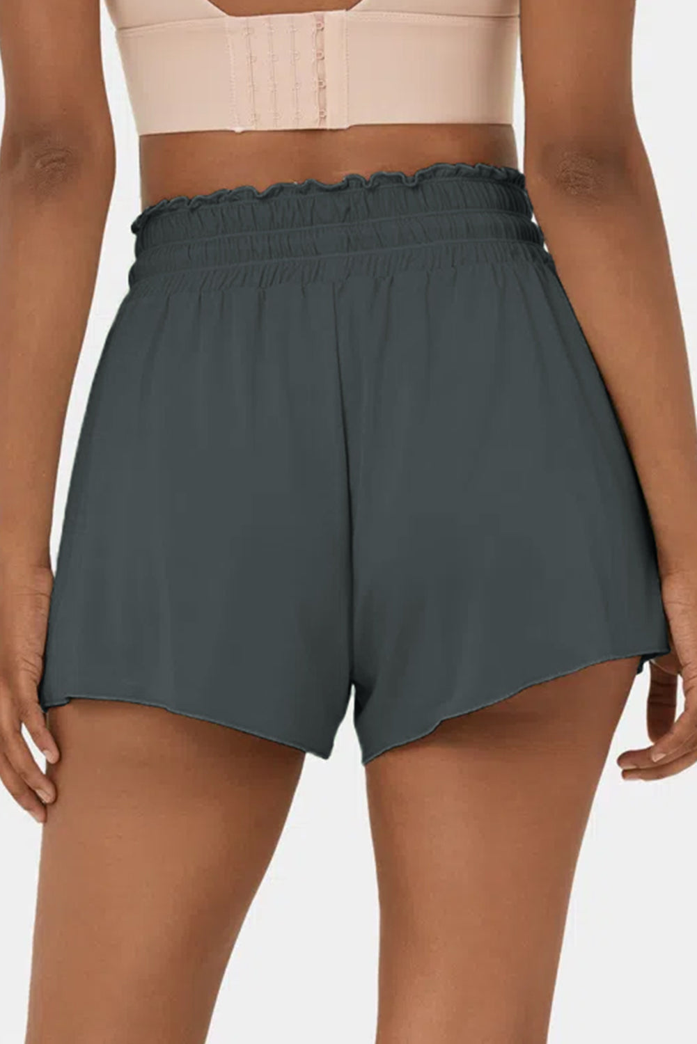 Dark Grey Frill High Waist Petal Wrap Swim Shorts