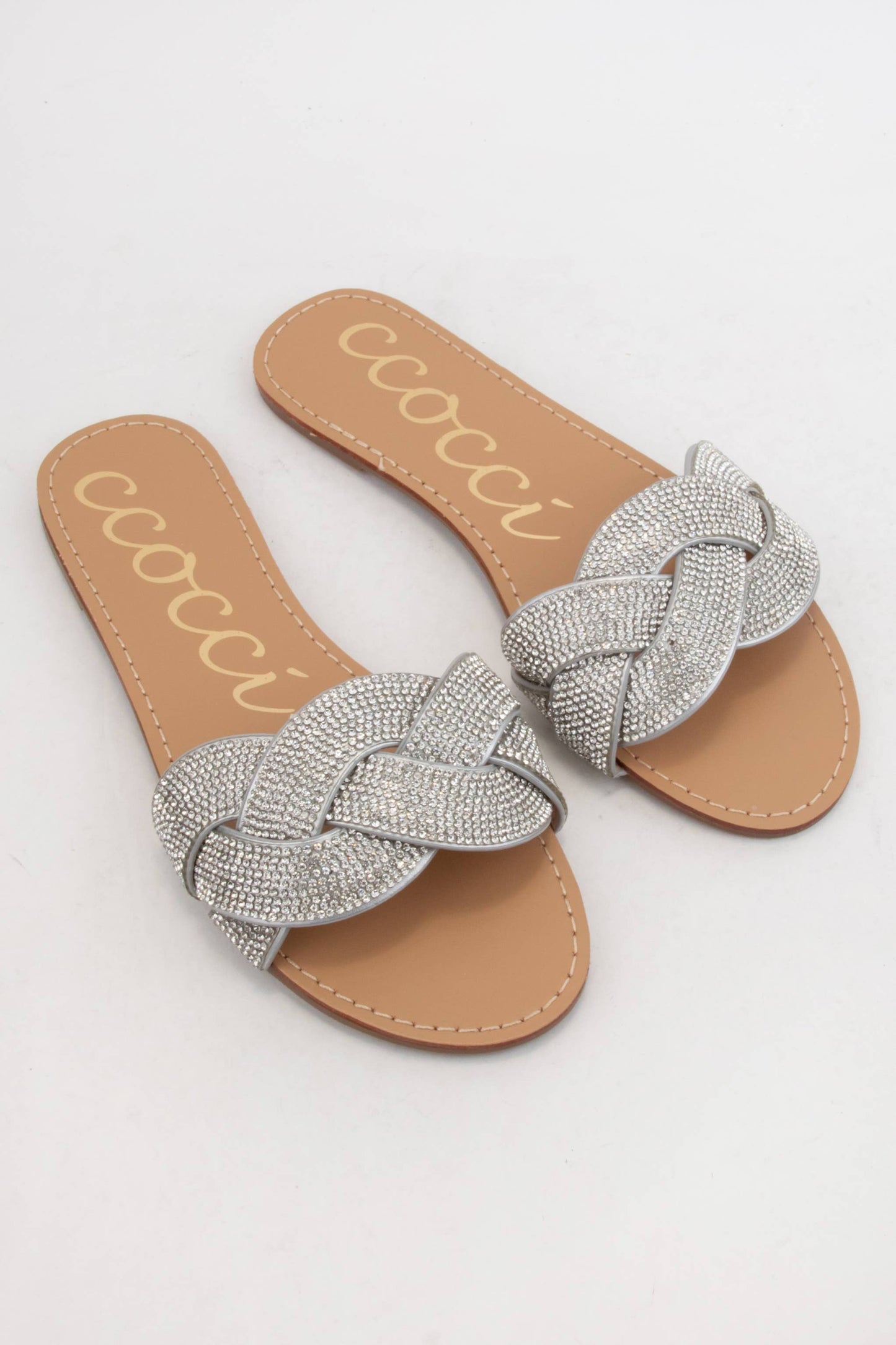 TALIA BEDAZZLED TWISTED BOLD BAND UPPER SLIDE SANDAL