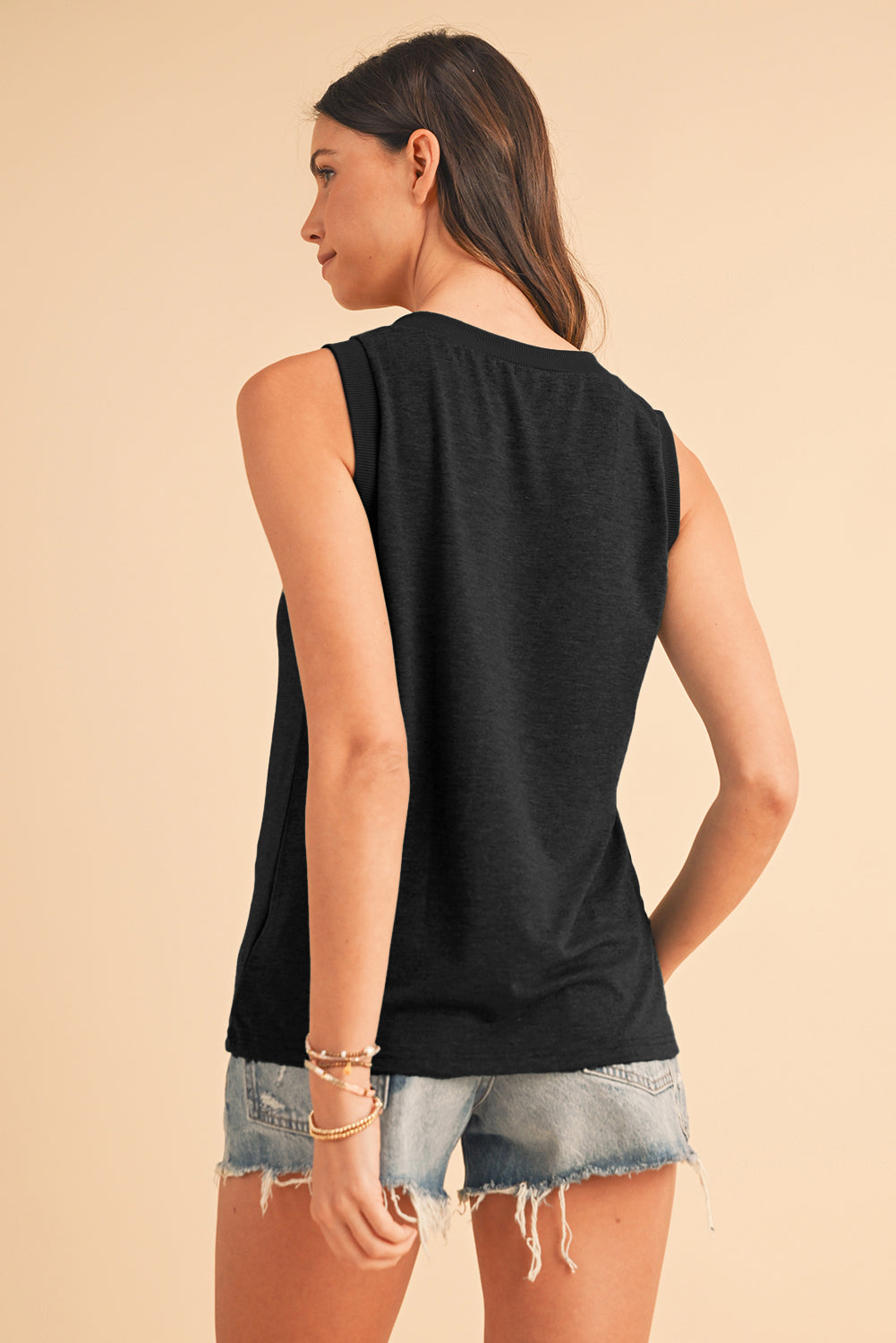 Gray Contrast Trim V-Neck Loose Fit Tank Top