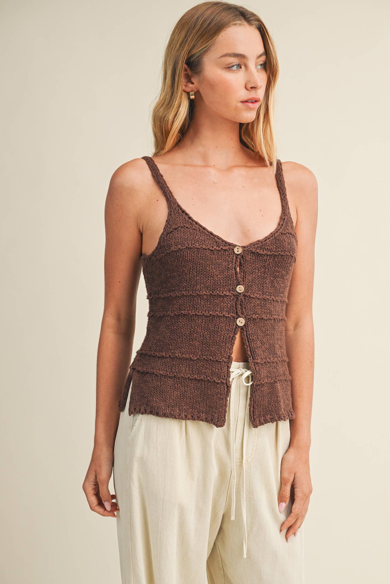 FRONT BUTTON CLOSURE SWEATER TANK TOP