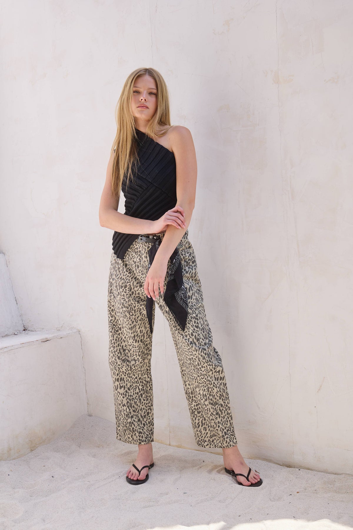 Leopard Print Barrel Leg Denim Jeans