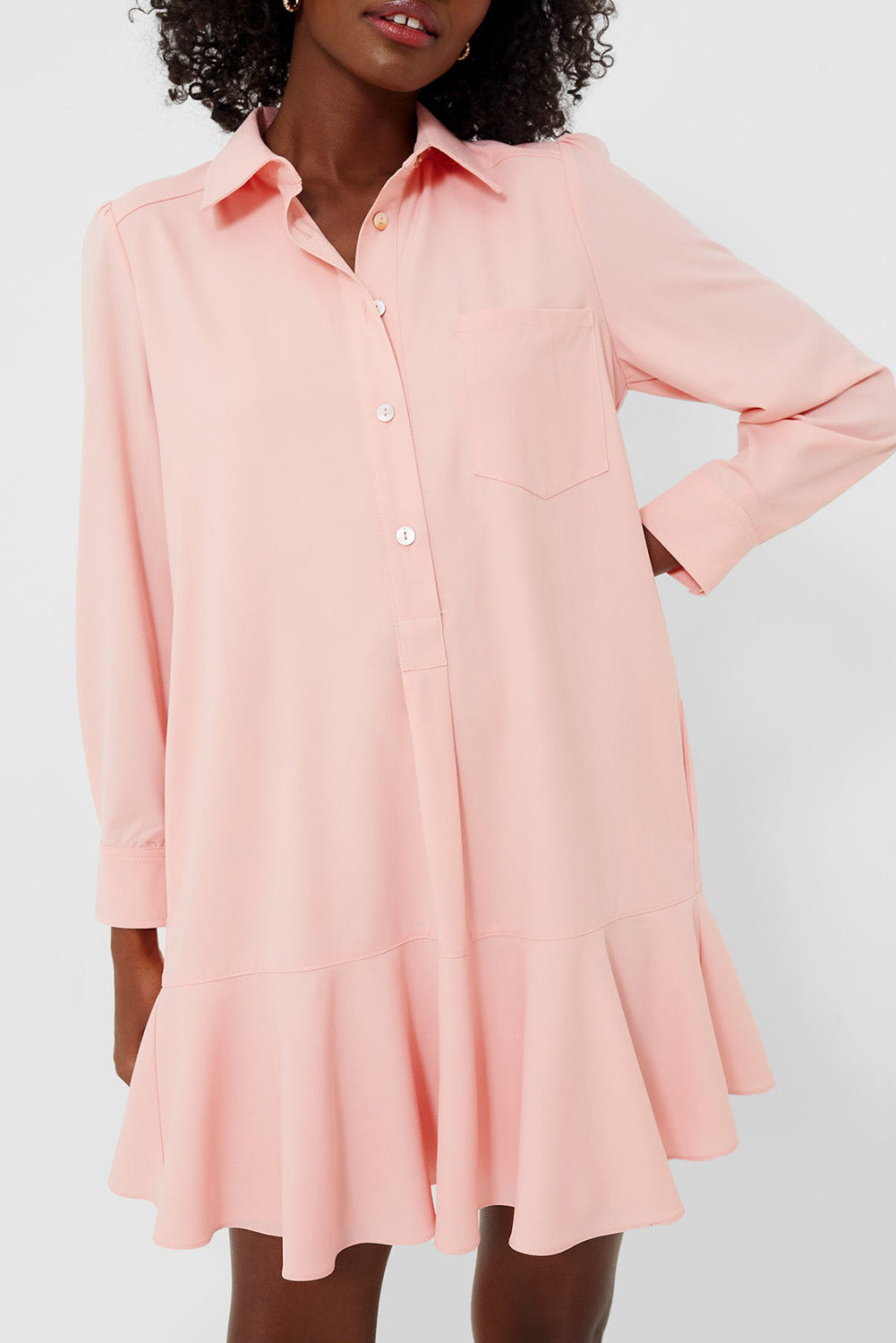 Delicacy Plain Ruffle Hem Mini Shirt Dress