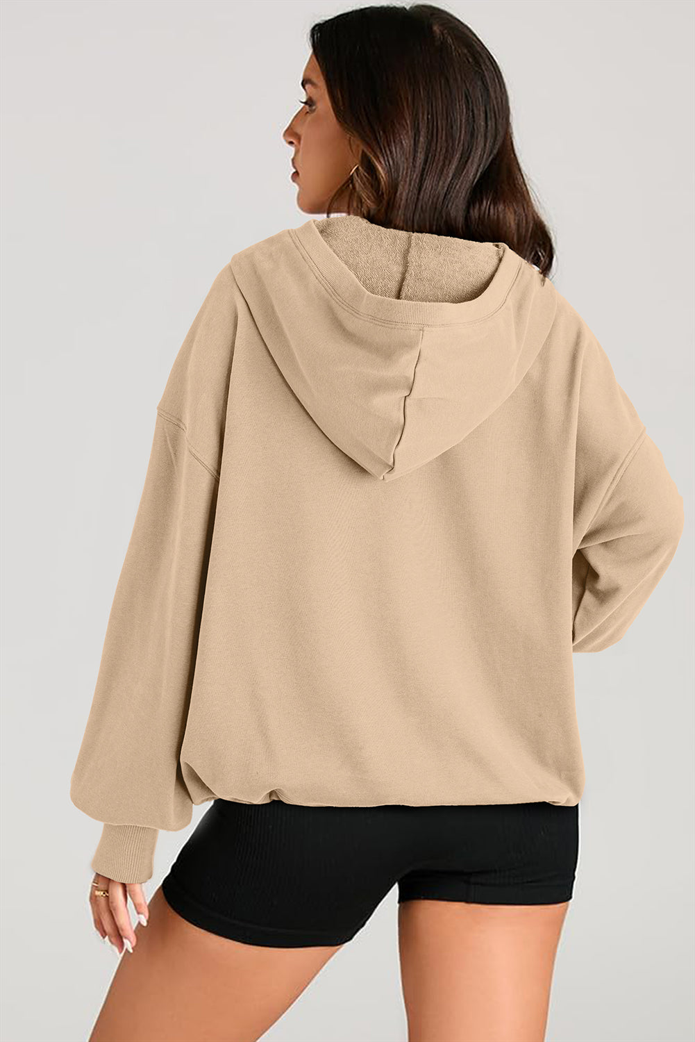 Parchment Kangaroo Pocket Half Zipper Oversized Hoodie