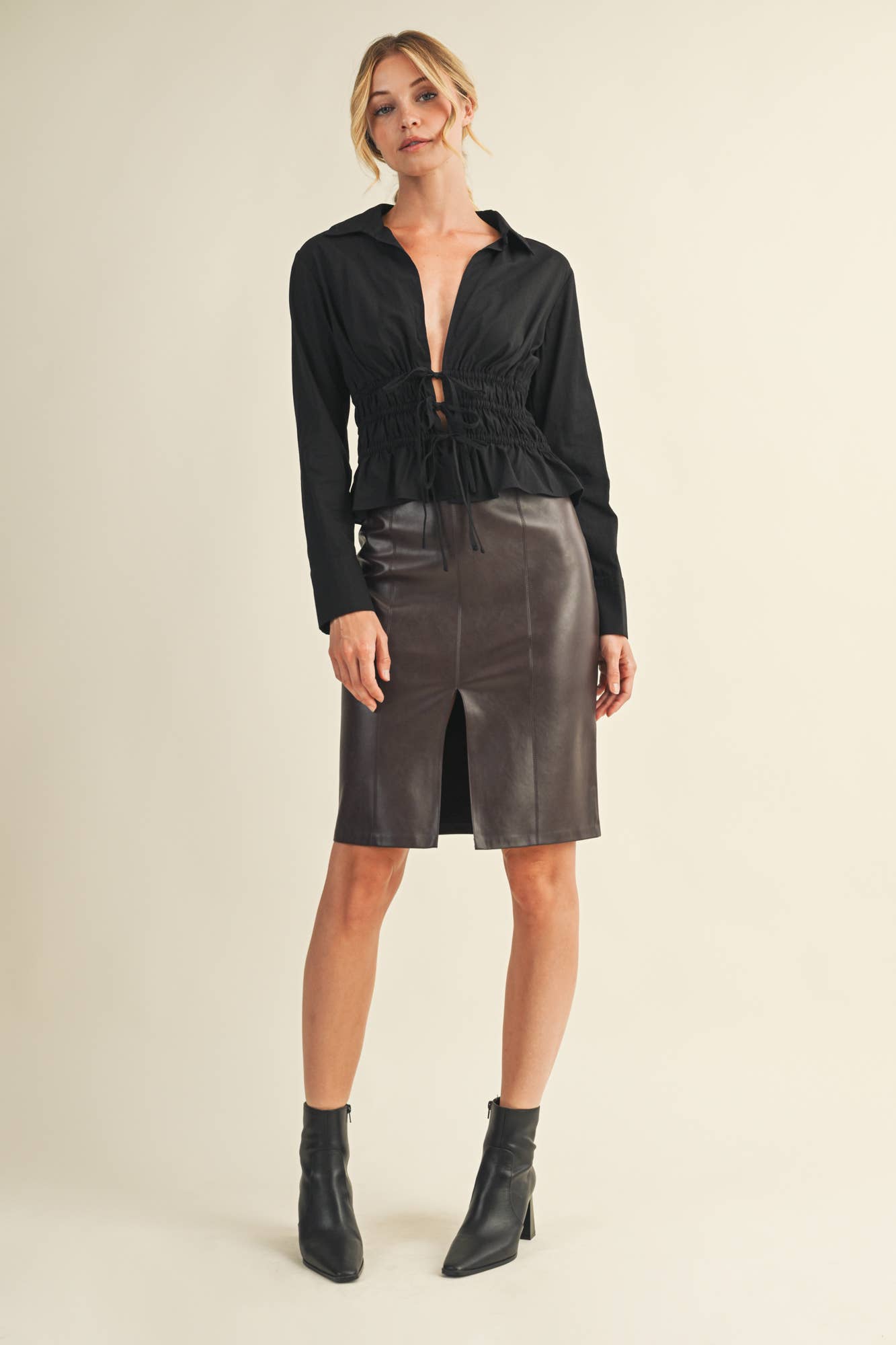 ELASTIC WAIST TIE CLOSURE SHIRT TOP