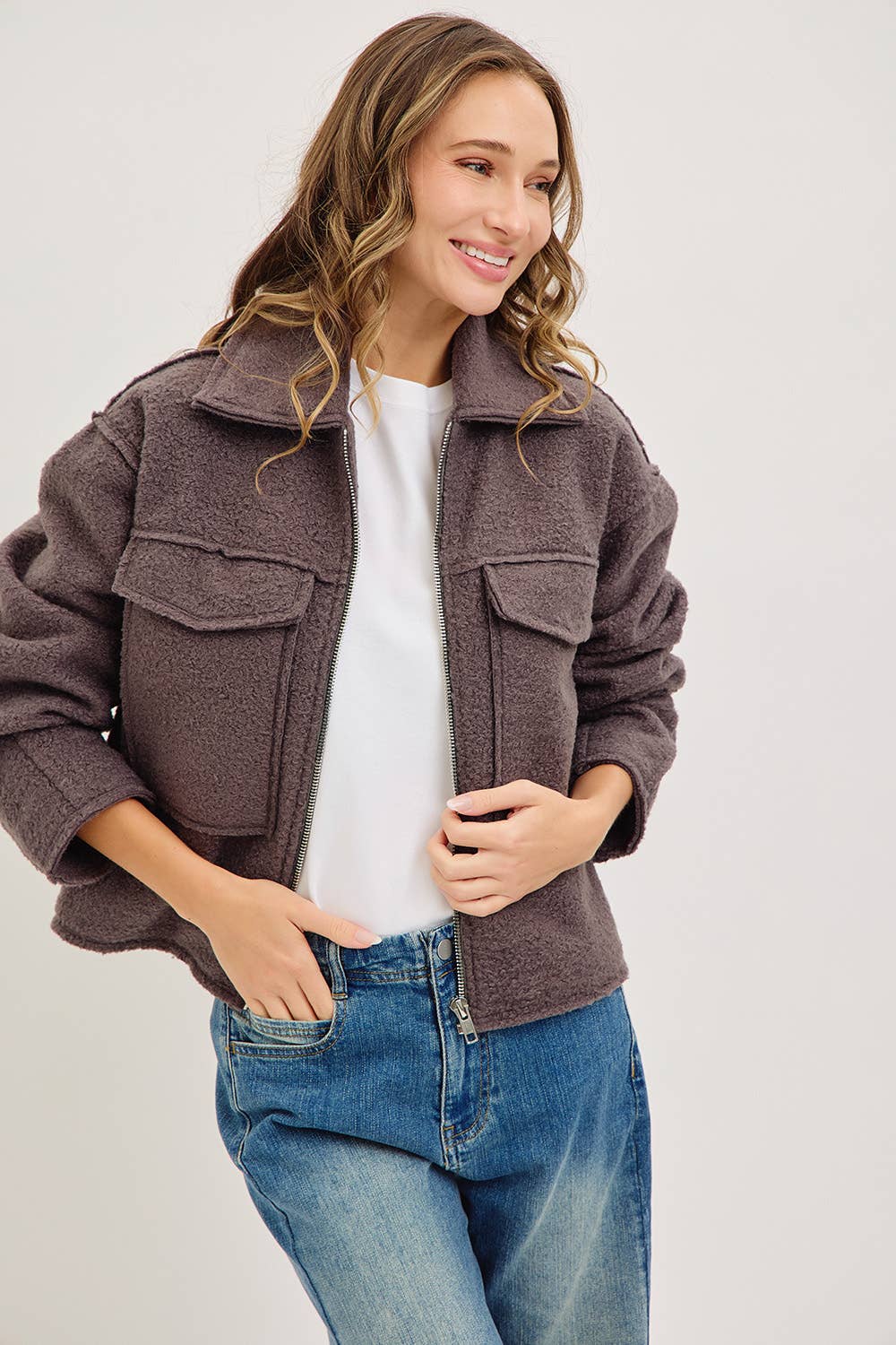 TEXTURED BOMBER JACKET/OUTERWEAR