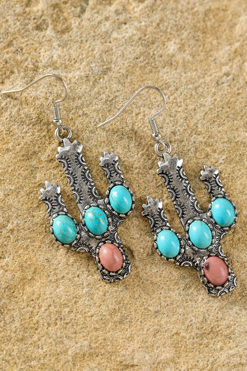 Light Blue Turquoise Decor Cactus Drop Earrings