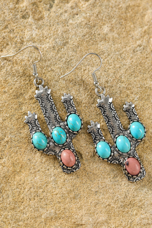 Light Blue Turquoise Decor Cactus Drop Earrings