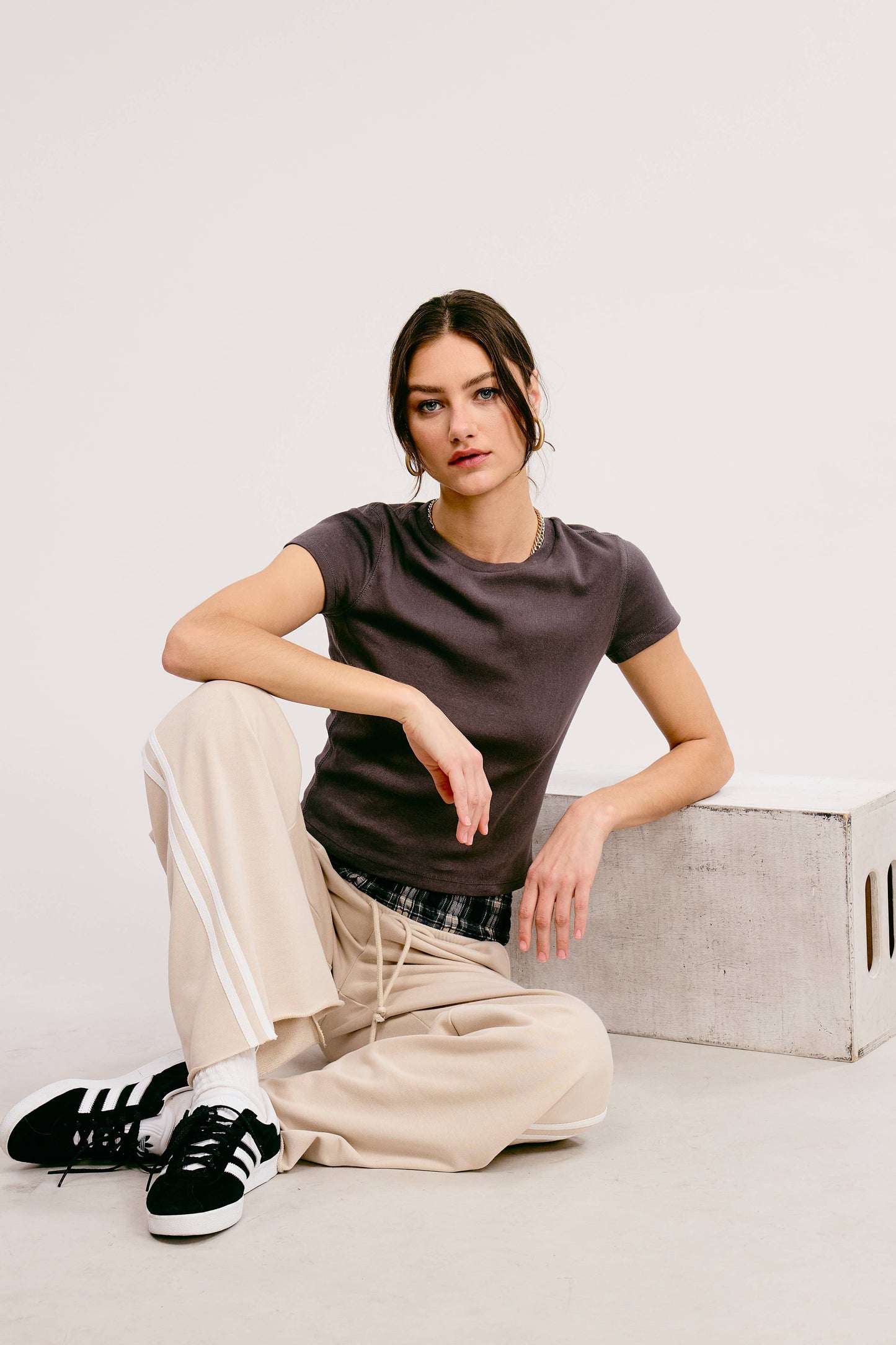 Basic Soft Solid-knit Short Sleeve Baby Tee Top