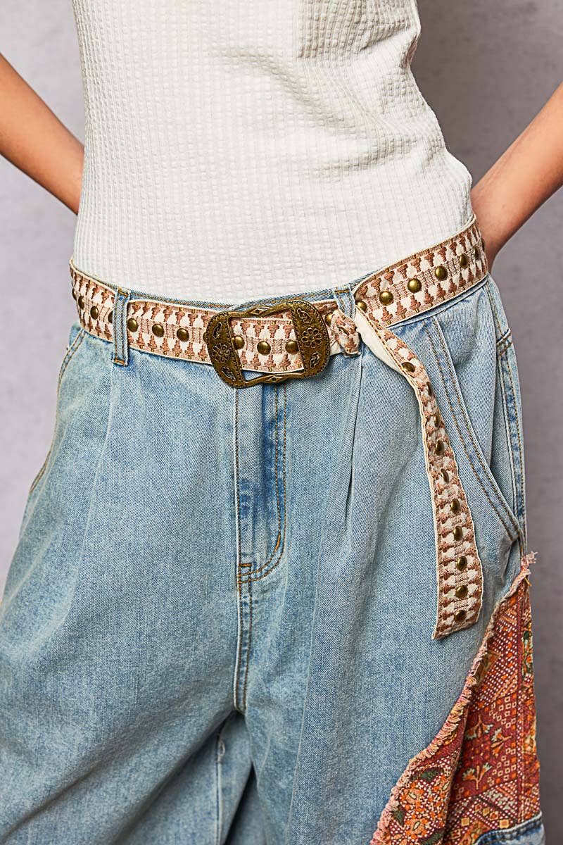 Metal Buckle Studded Western Boho Belt
