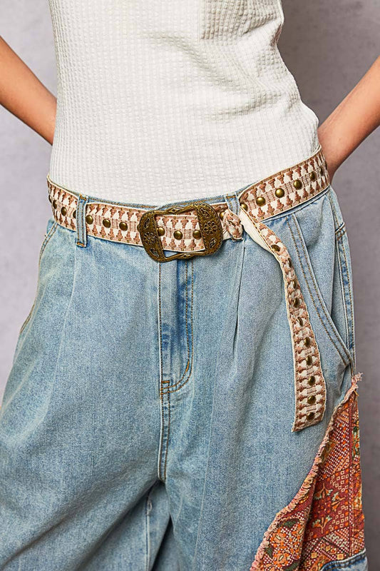 Metal Buckle Studded Western Boho Belt
